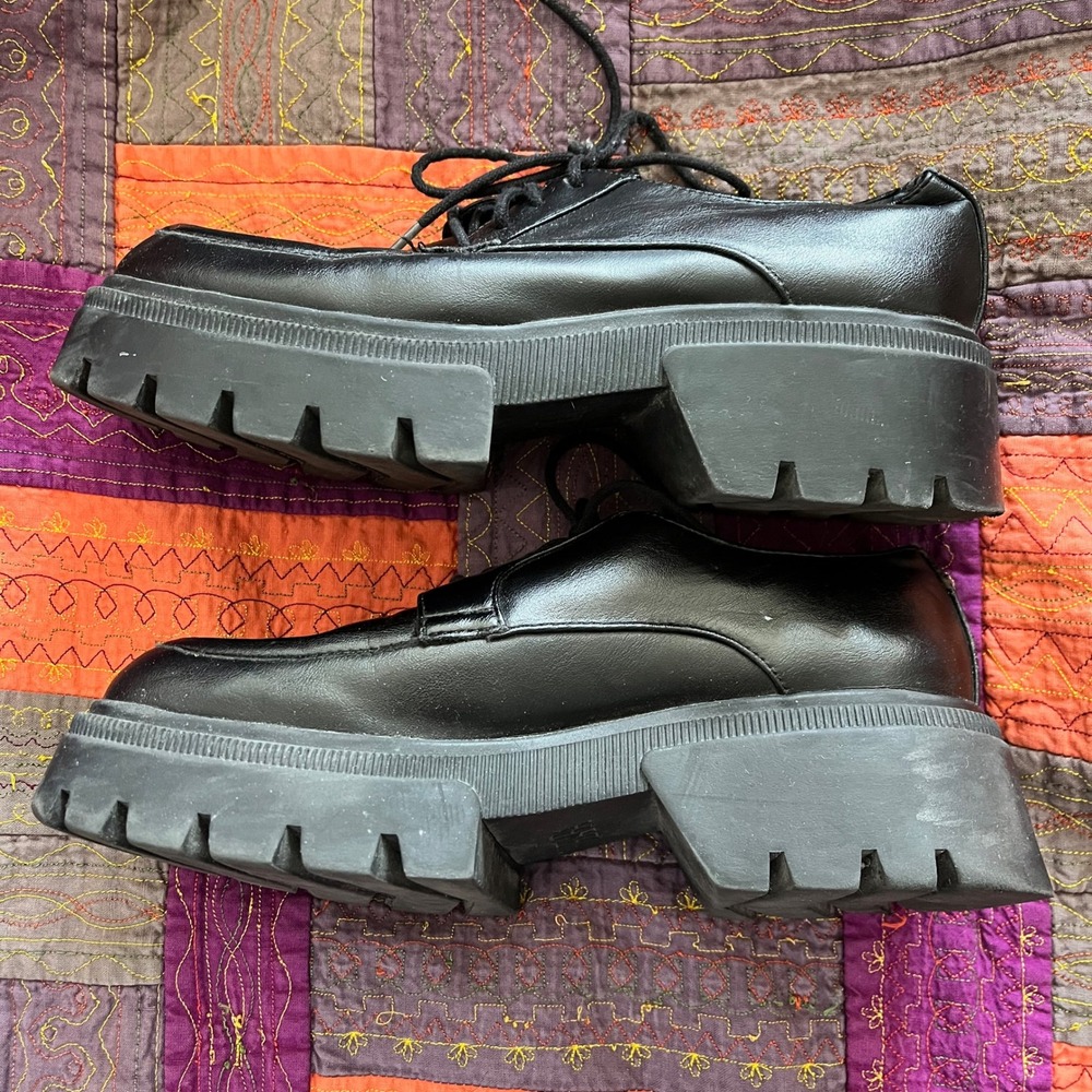 ZARA Women's Black Lug Sole Goth, Indie Sleaze Platform Size 7.5 (38) - Picture 6 of 6
